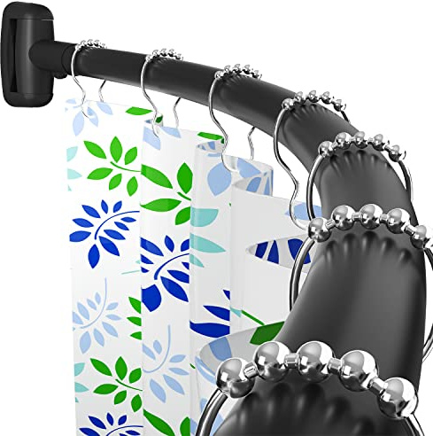 Tringle à rideau de douche incurvée de 114 à 190 cm, en acier inoxydable de qualité supérieure, ne rouille pas, réglable, pour salle de bain, noir, à percer