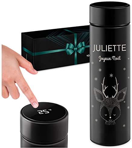 MAVERTON Mug de voyage isotherme avec gravure - Bouteille isotherme 450 ml - Infuseur à thé - Chope thermos pour voyageur - Cadeau de Noël personnalisé - Renne