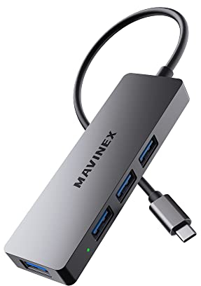 Hub USB C 3.0 MAVINEX 4 Porte Adattatore Hub USB 3.0 in Alluminio con SuperSpeed 5 Gbps, Compatibile per MacBook, Chromebook, XPS, Tastiera, Unità Flash, HDD e altro