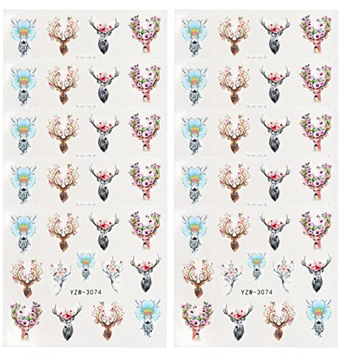 Lurrose 10 Stücke Floral Hirsche Nail Art Aufkleber Weihnachten Elk Muster Nagel Decals Mode Nagel Diy Dekoration Tools