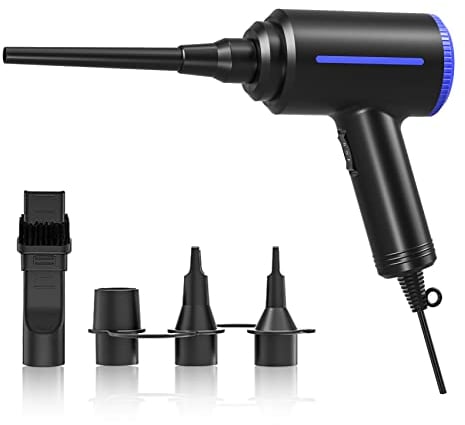 Souffleur Air Comprimé, Dépoussiérant Puissants électrique,Plumeau à air électrique 2 en 1, 2 Vitesses, avec brosse de nettoyage, pour ordinateur, clavier,voiture, maison pour animaux domestiques