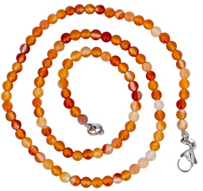 Taddart Minerals – Orange weiße Halskette aus dem natürlichen Edelstein Karneol mit 4 mm Kugeln und 45cm Länge – handgefertigt