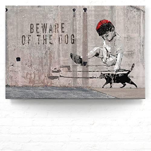 Banksy XXL Leinwand-Bild, Kid-Cat als Wandbild, 120x80cm Groß, Street Art als Moderner Kunstdruck zur Wanddekoration für Wohnzimmer, Büro