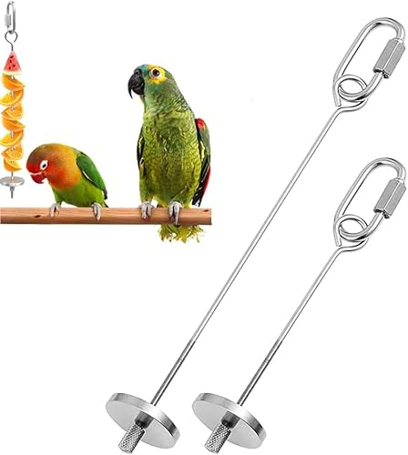 Parrot Food Skewer Holder, Stainless Steel Fruit and Vegetable Stick, Bird Cage Hanging Feeder, 41-45 cm