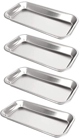 Yzswdox 4 Stück Edelstahltabletts, Rechteckige Medizinisches Tabletts, Labortablett, Edelstahl Instrumententablett, Edelstahl Labor Serviertablett, für Labor Servierplatten