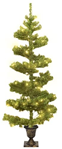 vidaXL Spiral Weihnachtsbaum mit Topf LEDs Christbaum Tannenbaum Dekobaum Kunstbaum Weihnachten Dekoration Weihnachtsdeko Grün 120cm PVC