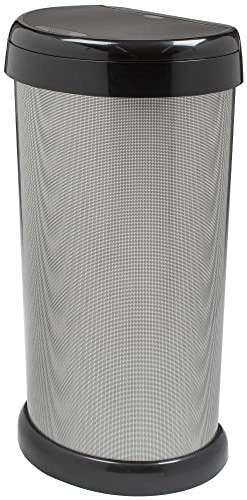 42L METAL EFFECT SILVER/BLACK CARBON FINISH Stylish, Modern Design & Flat Back Space Saving Shape. Touch Lid Mechanism With Removable Bin Bag Retaining Ring. Ideal For The Kitchen, Office or Bathroom