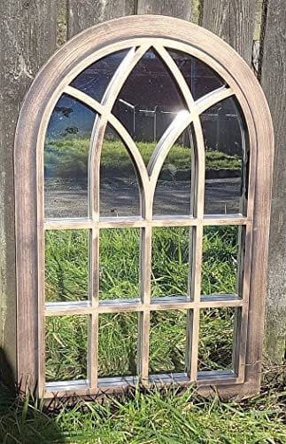 FA9 New Copper Arch Shape Indoor/Outdoor Garden Home Mirror Lightweight Durable Frame, Any Weather Ornament Wall Mirror, Brushed, 51cm x 76cm