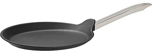SKK große Guss Crêpes-Pfanne Ø 28 cm - ohne Induktion - flache Antihaft Omelette Bratpfanne für Eierspeisen & Edelstahl Griff - Made in Germany