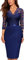 MIUSOL Women's Vintage Lace V-Neck 3/4 Sleeves Cocktail Party Formal Wedding Guest Work Bodycon Dress (X-Large, Navy Blue)