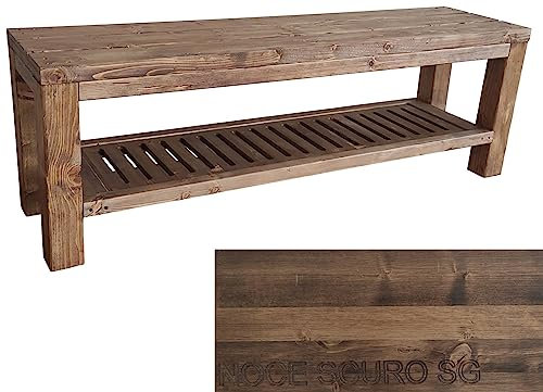 TOTAL WOOD 2012, Banco de Madera de Abeto Impregnada, Modelo Classico + Ripiano, con Zapatero, Ideal para Interior y Exterior también a Medida (150x38,5x50, Nogal Oscuro SG)