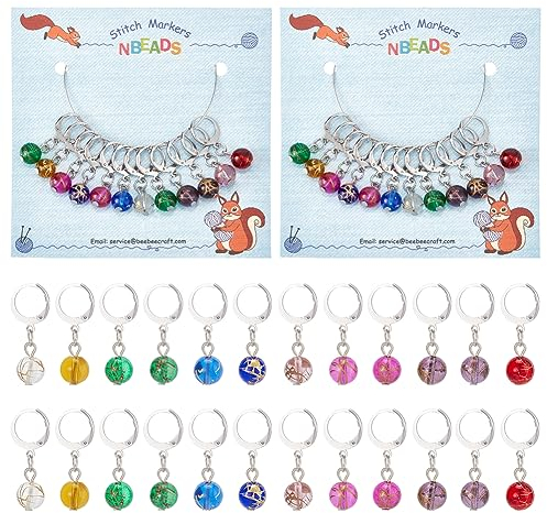 nbeads 24 Stück Glasperlen-Stichmarkierer, Aufsteckbare Häkel-Maschenmarkierer-Charms, Verriegelbarer Maschenmarkierer Mit 304 Edelstahl-Verschluss Für Häkelzubehör, Quilten, Schmuckherstellung
