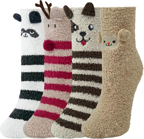 Justay Sowarm Kuschelsocken Damen Flauschige Socken Wintersocken 4 Paar | Kuschelsocken 39-42 Haussocken Warme Bettsocken Korallenfleece Plüschsocken Geschenke Socken Wichtelgeschenke Für Frauen
