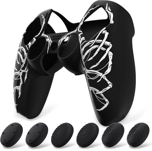 playvital Coque Protection pour ps5 Manette,Housse Silicone avec 6 Capuchon Joystick pour ps5 Grip Cover Skin Compatible avec Station de Charge-Sculpter Crâne,Pure Series