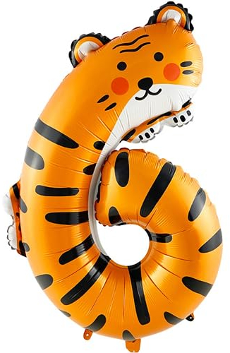 DIWULI Luftballon 6 Geburtstag Dschungel Zoo Zahl Dekoration