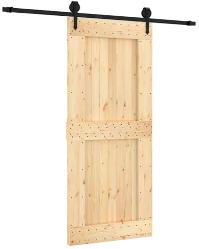 vidaXL Puerta Corredera, Puerta Colgante con Herrajes, Puerta de Establo, Decoración para Entrada de Casa Garaje, Madera Maciza de Pino 90x210 cm