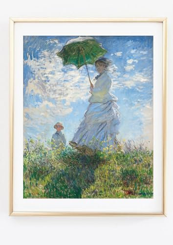 Din A4 Kunstdruck ohne Rahmen - Claude Monet - Frau mit Sonnenschirm - Spaziergang Natur Impressionismus - Druck Poster Bild