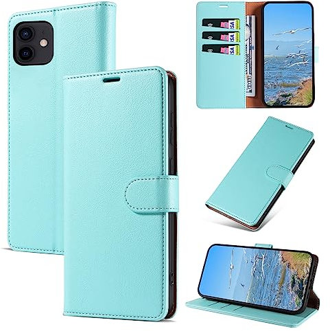 KKEIKO Handyhülle für iPhone 12 Mini Hülle, Magnet Klappbar Handyhülle mit Kartenfach, PU Leder Stoßfest Schutzhülle für iPhone 12 Mini, Grün