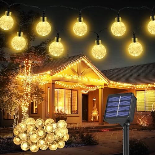 Realky Guirnaldas Luces Exterior Solar, 8.1M 30 LED Guirnalda Luces Solares con Función de Memoria, 8 Modos IP65 Impermeable Cadena de Luces Solar para Jardín, Patio, Navidad, Fiesta (Blanco Cálido)