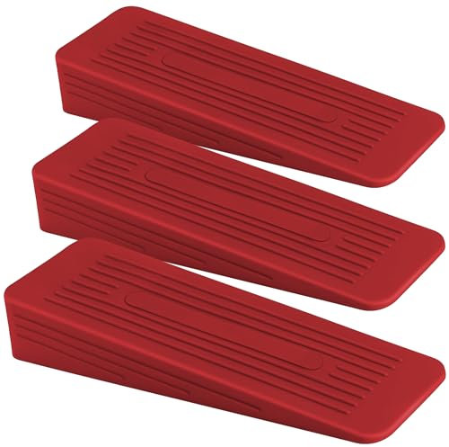 AFFIXERS Pack of 3 Door Stoppers for Floor Anti-Skid, Durable, and Heavy Duty Rubber Door Stops | Ideal for All Types of Surfaces Red Door Wedges Indoors