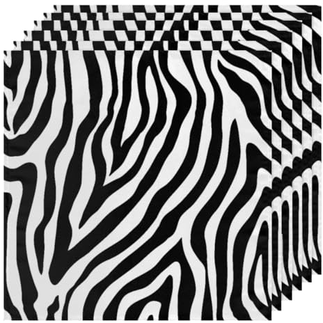 Zebra Print Cloth Napkins Set of 6, Dinner Napkins 20x20 Inches Napkin Square Washable Reusable Table Napkins for Parties, Weddings Dinner Decoration