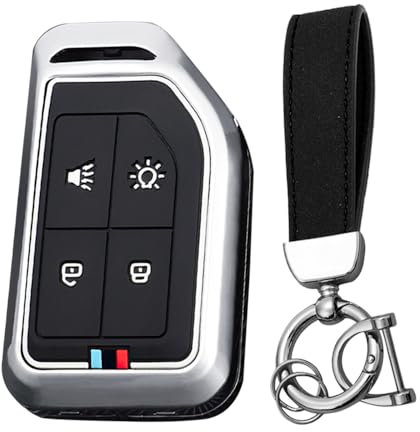 KUNIO LKW Schlüsselhülle Passt für Volvo CARGO 555 LKW FH16 FM FH EVRO 6 Truck Metall Schutzhülle Schlüsselanhänger Schlüsselcover Schlüsseletui 4 Tasten Silber