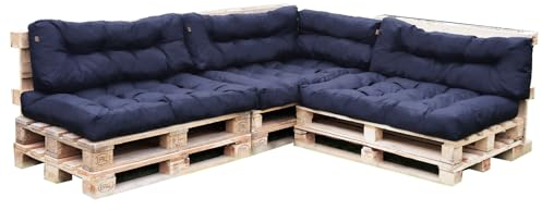 Bielik 7-teiliges Palettenkissen-Set – wasserfest & gesteppt – Gartenkissen für Palettenmöbel & Gartenmöbel – Sitz- und Rückenkissen für Palettensofa – Made in EU (schwarz)
