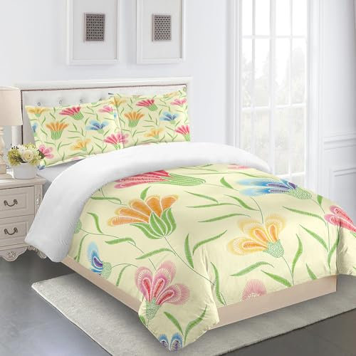 Bettwäsche 220X240 Sommer Gelbe Blüten Bettbezug Set,Bettbezüge-Sets 3 Teilig Mikrofaser Bettbezug Mit Reißverschluss Und 2 Kissenbezug 80X80Cm, Bettwäsche-Sets Modern，Bettwäsche Im Schlafzimmer