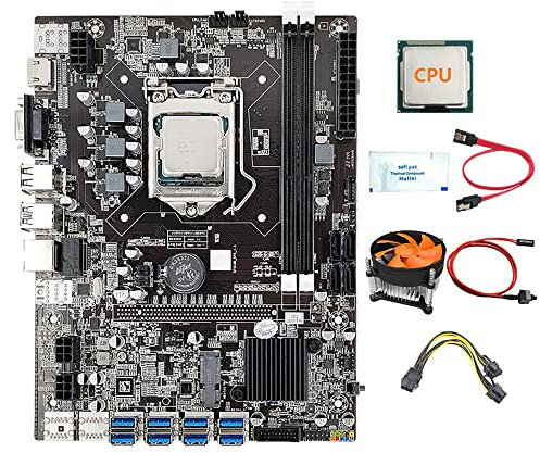 AMIUHOUN B75 8 GPU Mining Motherboard+CPU+Fan+Thermal Grease+Power Cable+Switch Cable 8X USB 3.0 to PCIE LGA1155 DDR3 RAM SATA3.0