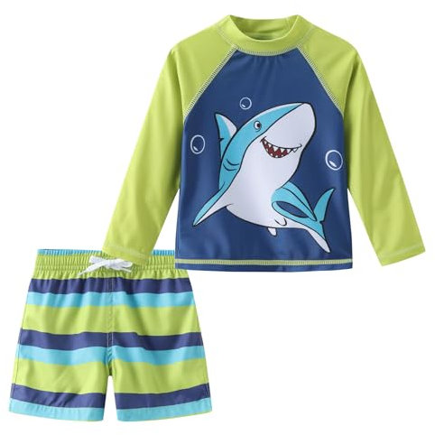 Aisyee Toddler Baby Boy Swimsuit Long Sleeve Swimming Costume with Board Shorts Baby Boy Rash Guard Swimwear Age 2-3 Years