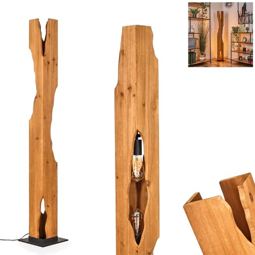 HOFSTEIN Sernadelo Lampadaire moderne en métal/bambou noir/naturel, lampe incurvée de style bohème avec interrupteur à pied sur le câble, hauteur 101 cm, 4 ampoules E27, sans ampoule