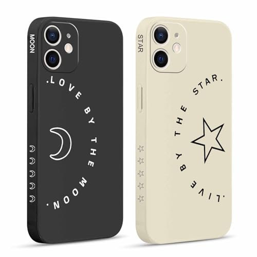 Pnakqil 2 stück Handyhülle für Apple iPhone 12 Mini 5,4, Sterne Mond Hülle lustiges Funny Hülle Süßes Bemaltes Muster Aesthetic Design Schutzhülle Silikon Slim Stoßfest Kratzfest Case, 11