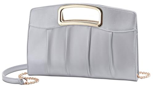 RAVUO Pochette Donna, Elegante Borsetta da Sera Borsa Cerimonia Catena Rimovibile per Tracolla Clutch Pochette Argento per Matrimonio Party