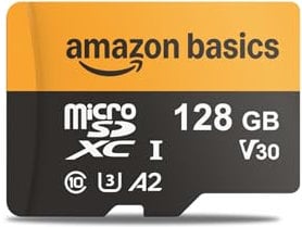 Amazon Basics 128-GB-microSDXC-Karte mit Adapter, Lesegeschwindigkeit bis zu 200 MB/s, 1er-Pack