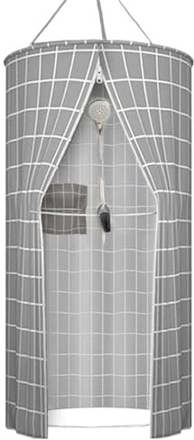 WENXJING Tenda da doccia rotonda in poliestere tenda da doccia con ganci appesi isolamento termico doppia cerniera tenda da doccia portatile tenda da doccia moderna per arredamento bagno