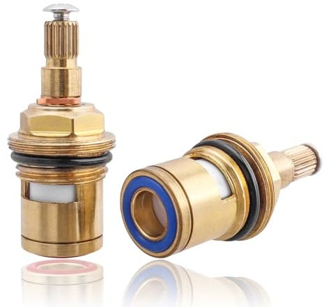 Mesee 1 Pair Brass Ceramic Disc Stem Cartridge Faucet Valve Replacement Ceramic Tap Cartridge 1/2 Turn Tap Valves for Bathroom Garden Kitchen Taps