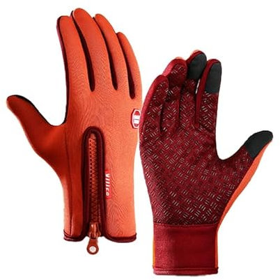 BrightGlow Winterhandschuhe Herren Damen Skihandschuhe Winter Thermo-Handschuhe Winddicht Touchscreen Handschuhe Sporthandschuhe Anti-Rutsch Winddicht Radsporthandschuhe Orange L