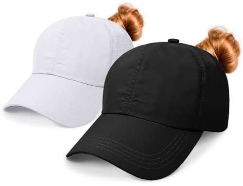 Baseball Cap Damen Kappe Sommer Basecap Pferdeschwanz, Verstellbar Frauen Ponytail Cap Baseballmütze Mesh Atmungsaktiv Sonnenhut Freizeit Kappe mit Zopfloch Outdoor Sports Kreuz Weiß Schwarz