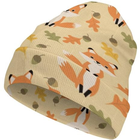 Cmagnifico Beanie-Mütze, Herbst-süßer Fuchs-Strickmütze, weich, dehnbar, Thermo-Beanie-Mütze für Männer und Frauen, Niedlicher Fuchs im Herbst, Einheitsgröße