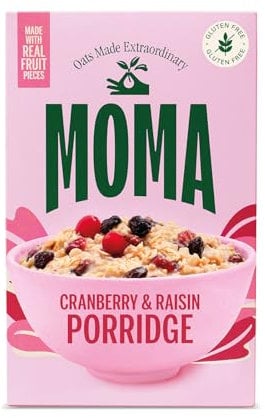 MOMA - Cranberry & Raisin Porridge Sachets - 6 x 40g - Made with British Wholegrain Jumbo Oats • High in Fibre • Ready in 2 Minutes • Contains Real Fruit Pieces • Vegan • Plant Based