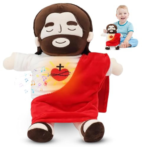 Schlummer Jesus Kuscheltier, 30cm Jesus Plüschfigur mit Atembewegung und beruhigenden Klängen, Jesus Stofftier Plüsch Ostern Geschenke Kinder, Jesus Plush Ostern Deko für Jungen und Mädchen
