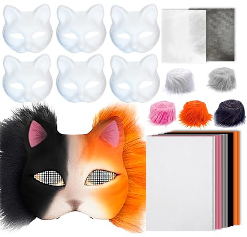 Handbemalte Katzen-Tier-Kits, Maskerade, unbemalt, mit Plüschstoff, Halloween-Party für Erwachsene