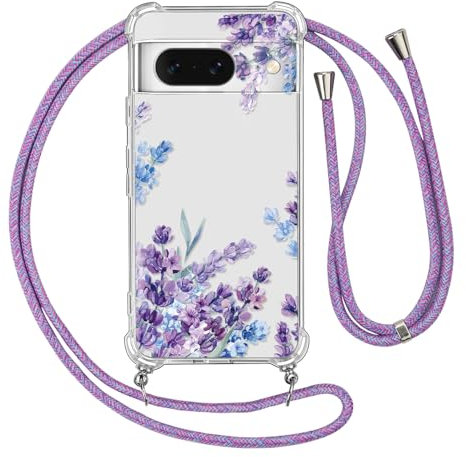 Ciciber Ttusy Chaîne de téléphone portable - Coque de protection pour Google Pixel 8 - Avec bande - Motif floral - En silicone souple - Anti-chocs - Avec cordon de suspension - Pour Google Pixel 8