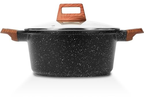 ESLITE LIFE Nonstick Stock Pot with Lid, 7 Quart Granite Casserole Large Soup Pot Pasta Cooking Pot, Induction Compatible, PTFE & PFOA Free, Black