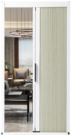 Porta Scorrevole Porte A Fisarmonica Interne Bianco Beige, Porta Scorrevole A Libro Con Telaio In Alluminio Mansarde/ Supermercati/ Ristoranti, Divisorio Per Ambienti Pesanti Privacy(Beige,100X203CM)