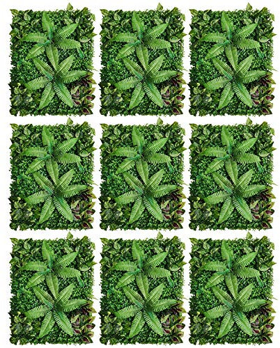 LKHDONG 9 Stück Künstliche Pflanzenwand, Simulation Wand Pflanzen 40X60cm, Kunstpflanzen Wand Sichtschutz, Hecken Hintergrund UV-Schutz, Dekorationen für Garten, Balkon