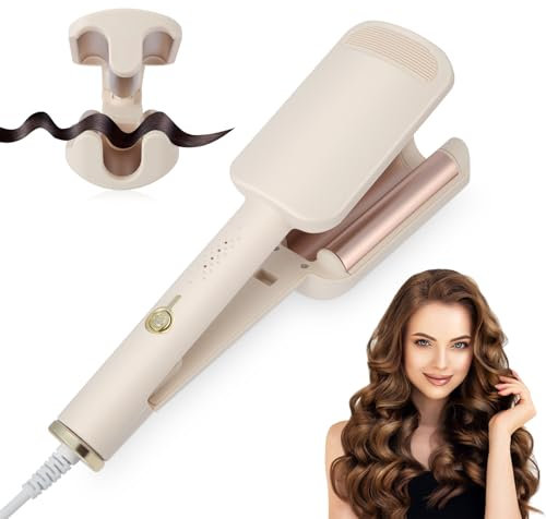 Ceramic Curling Wand, 32mm Ionic Beach Wave Hair Curler, 3 Barrel Hair Waver Hair Crimpers for Women and Girls, Fast Heating Deep Wave Curling Iron with 4 Temps 140°C-220°C, Anti-Scald & Travel Lock
