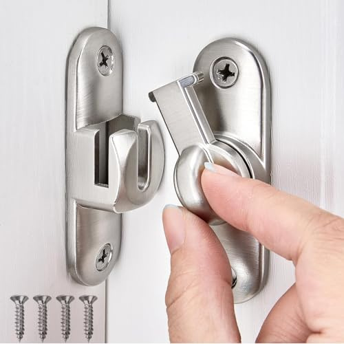 90/180 Degree Right Angle Flip Barn Door Latches Flip Gate Door Latch Lock | Zinc Alloy Small Snap Latch Sliding Door Lock Latch Security Hasp Hardware for Bathroom Garage Garden Window Cabinet Silver