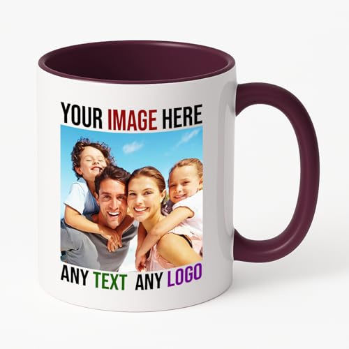PrintWink Personalised Mug | Coloured Custom Coffee Cup with Photo & Text | Coloured Handle and Inner Mugs for Tea & Hot Chocolate | Unique Gift for Men & Women | Maroon