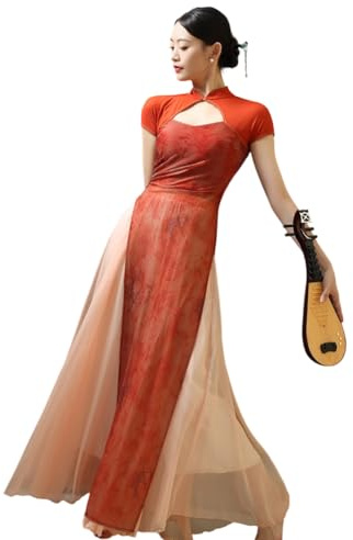 ROYAL SMEELA Modern Qipao Set for Women Chinese Style Cheongsam Dress Adult,top+Culottes Wine Red
